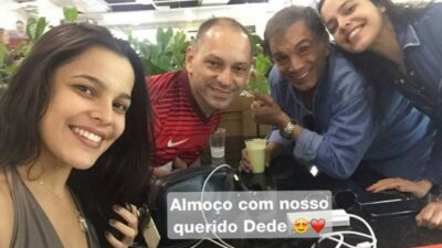 Emilly tieta Dedé Santana nos Estúdios Globo. (Foto: Reprodução/Instagram)