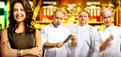 A apresentadora e os jurados do Masterchef. (Foto: Divulgação/Band)