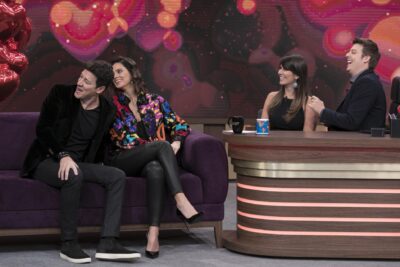 Rodrigo Faro,a esposa Vera Viel, Porchat e a noiva estiveram no programa (Edu Moraes/Record TV)