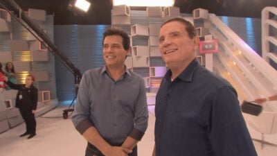 Roberto Cabrine e Celso Portiolli nos bastidores do 