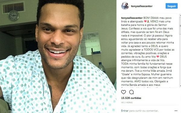 O cantor Tony Salles comemorou a alta. (Foto: Reprodução/Instagram)