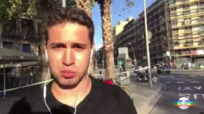O repórter Pedro Figueiredo durante link ao vivo no 