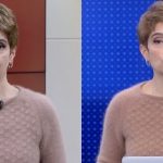 Renata nem trocou de roupa de um jornal para o outro. (Foto: Reprodução)
