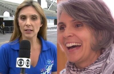 Patrícia Taufer quando ainda estava na Globo e pintava os cabelos de um lado e ela hoje em dia. (Foto: Reprodução)