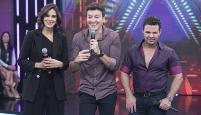 Rodrigo Faro com Vera Viel e Eduardo Costa
(Foto: Edu Moraes/Record)