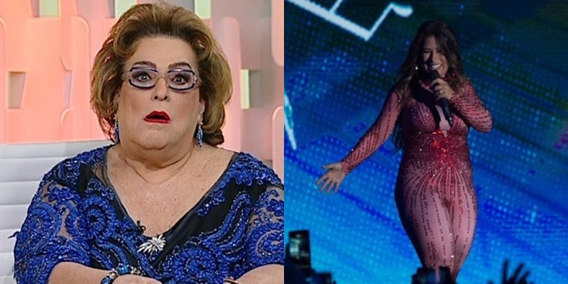 Mamma Bruschetta detonou roupa usada por Simone, da dupla com Simaria, usado no Prêmio Multishow 2017. (Foto: Montagem/TV Foco)