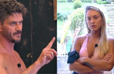Marcos Harter e Monick Camargo conversam após briga na Fazenda (Foto reprodução)