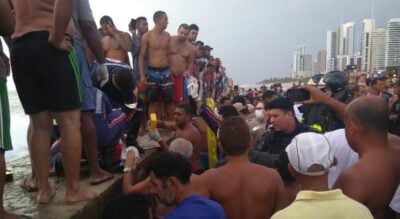 Helicóptero da Globo caiu em praia de Recife nesta terça-feira, 23/01. (Foto: Divulgação)