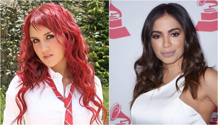 Dulce María, como a Roberta de Rebelde, e Anitta. (Foto: Divulgação)
