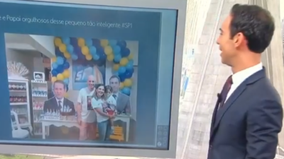 César Tralli agradece festa com tema do SPTV. (Foto: Reprodução/TV Globo)