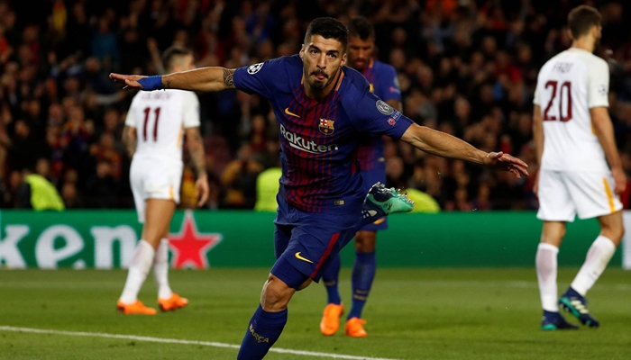 O atacante Luis Suárez na partida entre Barcelona x Roma (Foto: Juan Medina/Reuters)