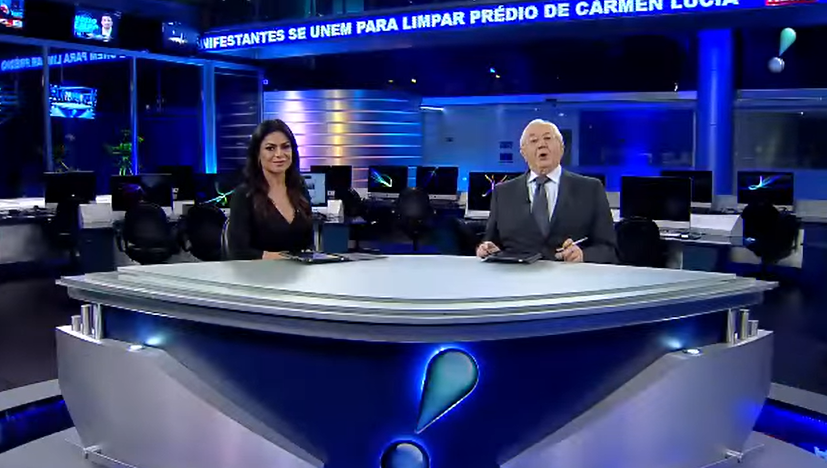 O RedeTV! News com Boris Casoy e na ocasião com Rosana Jatobá (Foto: Reprodução)