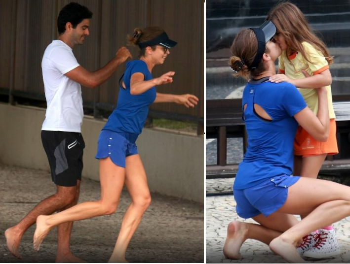 Grazi em corrida com o noivo Patrick Bulus e em momento com a filha Sophia (Foto AgNews)