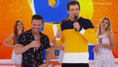Eduardo Costa com Celso Portiolli no Domingo Legal
(Foto: Reprodução/SBT)