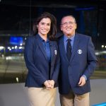 Renata Vasconcellos e Galvão Bueno no JN na Olimpíada do Rio
(Foto: Globo/João Miguel Júnior)