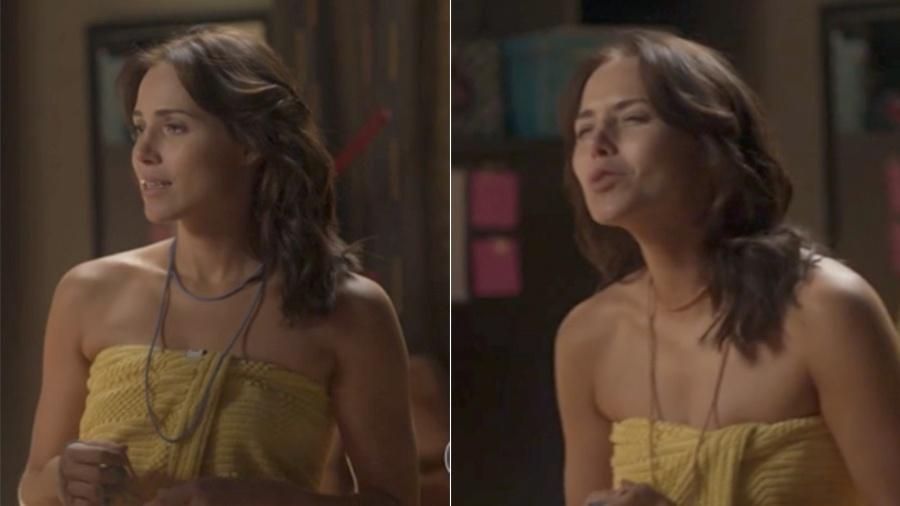 Etiqueta na toalha some misteriosamente em Segundo Sol (Foto: Reprodução)