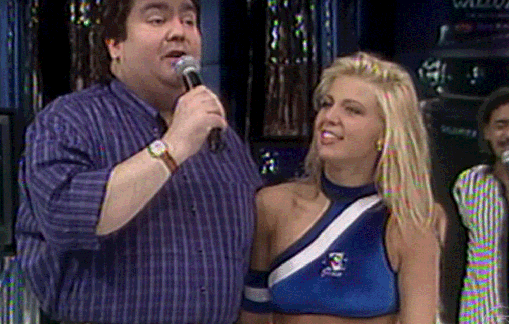 Sheila Mello e Faustão na época do concurso (Foto: Divulgação/TV Globo)