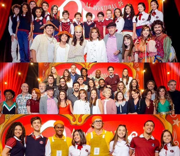 Nas fotos o elenco completo posa com autora Iris Abravanel e diretor-geral Reynaldo Boury durante coletiva de imprensa. (Fotos: Gabriel Cardoso/SBT)