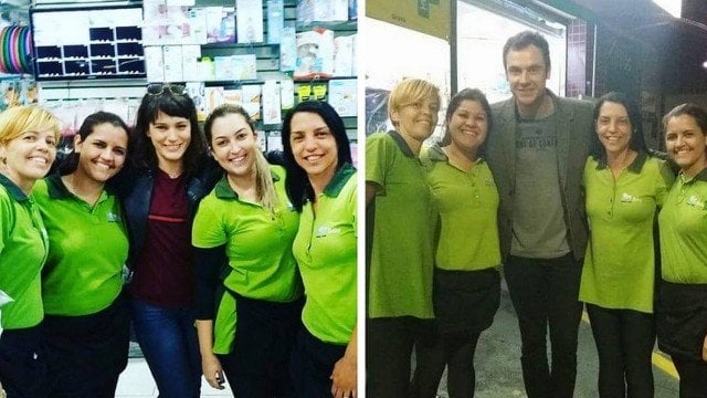 Bianca Bin e Guizé com funcionárias da loja de artigos para bebê Foto: Reprodução/Instagram