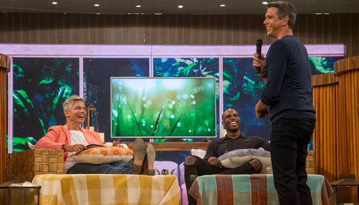 Márcio Garcia com Otaviano Costa e Rafael Zulu no Tamanho Família (Foto: Globo/Marília Cabral)