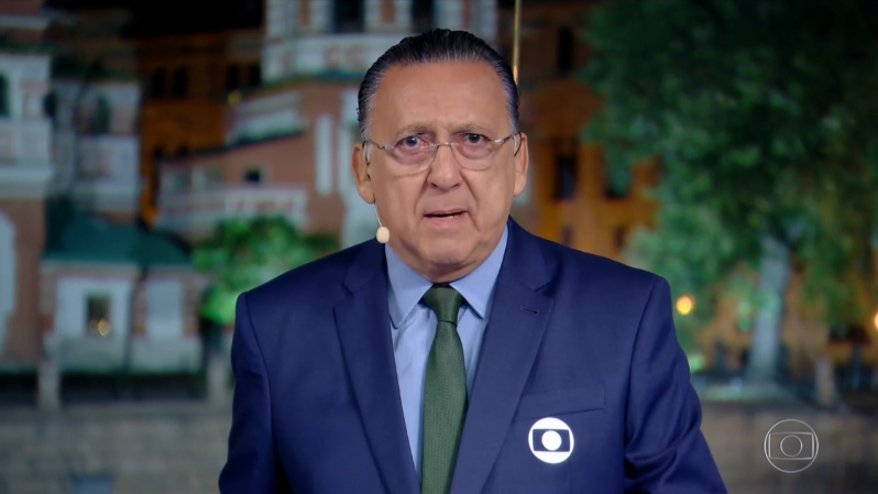 Galvão Bueno durante o Jornal Nacional no estúdio na Rússia (Foto: Reprodução/Globo)