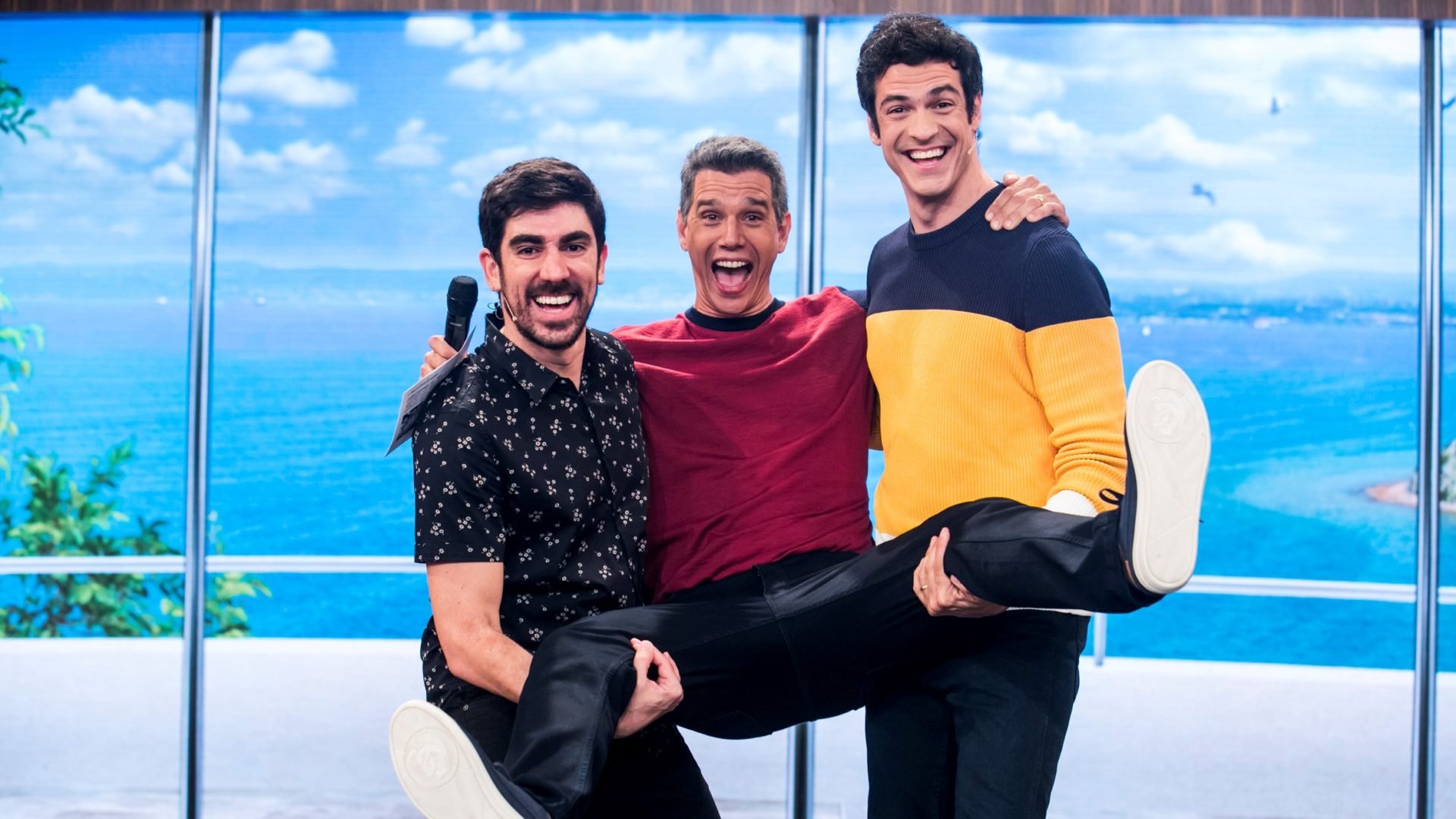 Márcio Garcia com os convidados Marcelo Adnet e Mateus Solano no Tamanho Família (Foto: Reprodução)