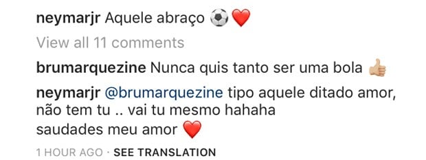 Interação de Bruna Marquezine e Neymar em post (Foto: Reprodução/Instagram)