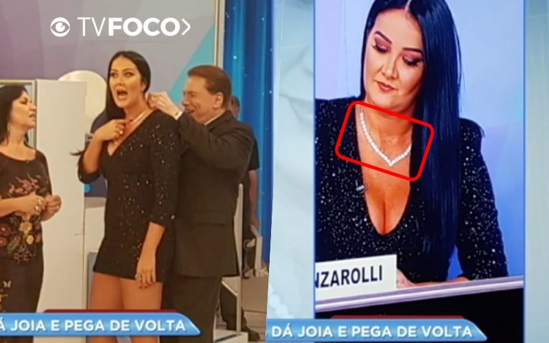 Silvio Santos deu colar de brilhantes para Helen Ganzarolli (Foto reprodução)