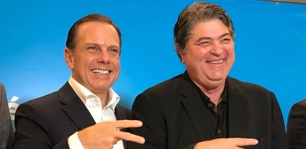 O ex-prefeito de SP João Dória (PSDB) e José Luiz Datena (DEM) durante lançamento de candidatura (Foto: Reprodução/Facebook)