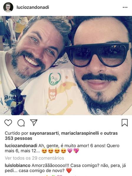 Luis Lobianco com o marido, o pianista Lúcio Zandonadi Foto: Reprodução/Instagram