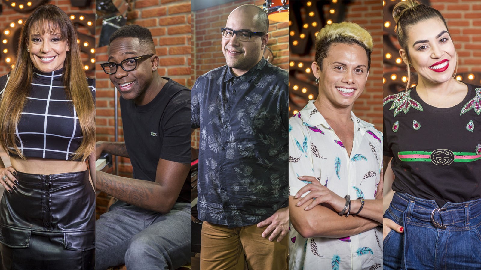 Helga Nemeczyk, Mumuzinho, Naiara Azevedo, Silvero Pereira e Tiago Abravanel, os finalistas do Show dos Famosos (Foto: João Cotta/TV Globo)