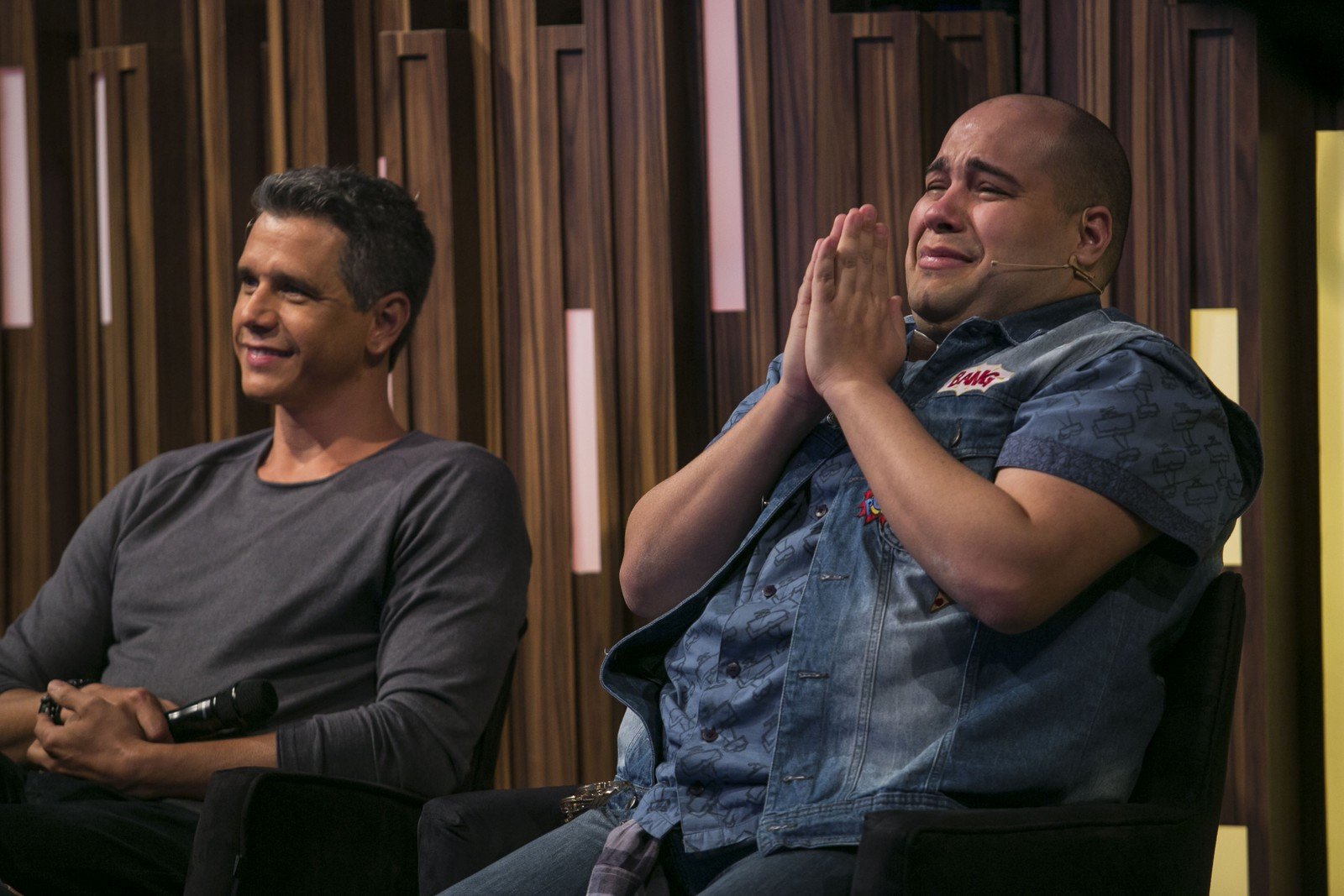 Márcio Garcia e Tiago Abravanel no Tamanho Família (Foto: Raphael Dias/Gshow)