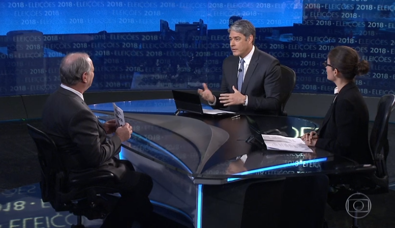 Ciro Gomes escuta monólogo de William Bonner no Jornal Nacional (Foto: Reprodução/ Globo)