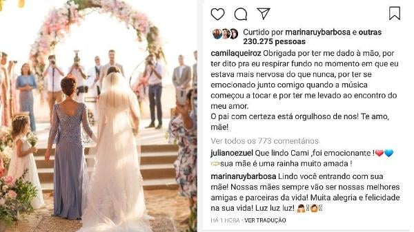 Mariana Ruy Barbosa comenta publicação de Camila Queiroz (Foto: Reprodução)