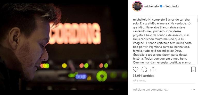 Michel Teló comemora nove anos de carreira (Foto: Reprodução/Instagram)
