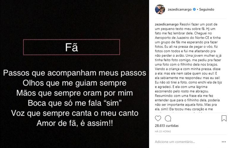 Publicação de Zezé di Camargo (Foto: Reprodução)