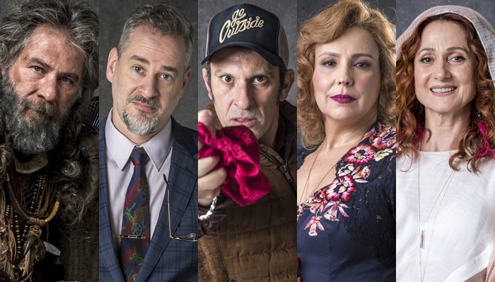 Leopoldo Pacheco, Dan Stulbach, Milhem Cortaz, Ana Beatriz Nogueira e Zezé Polessa em O Sétimo Guardião (Foto: Globo/João Cotta)