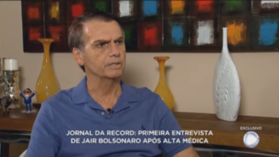 O candidato Jair Bolsonaro em entrevista para a Record. (Foto: Reprodução)