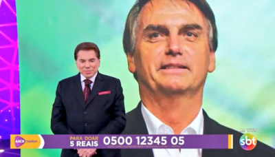 Silvio Santos recebeu ligação telefônica de Bolsonaro no Teleton 2018 (Foto: Reprodução/SBT)