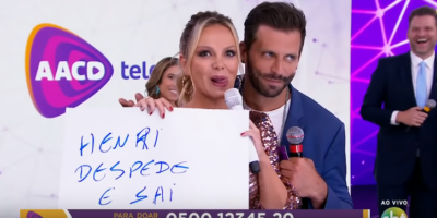 Henri Castelli causou no palco do Teleton 2018 ao lado da apresentadora Eliana. (Foto: Reprodução)