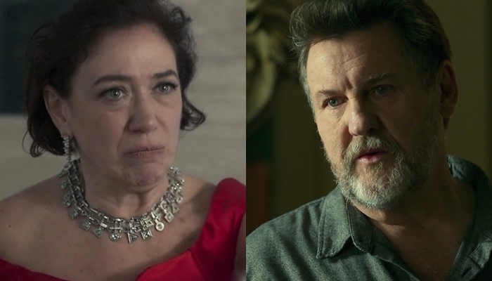 Valentina (Lília Cabral) e Egídio (Antonio Calloni) em O Sétimo Guardião (Foto: Reprodução/Globo)