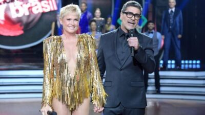 Xuxa Meneghel e seu marido, o ator Junno Andrade, apresentaram juntos o Dancing Brasil (foto: divulgação/Record TV)