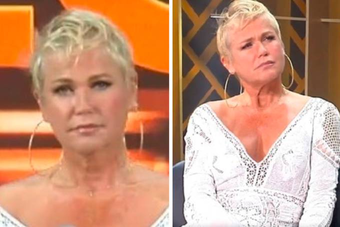Xuxa não faz cara de 'bons amigos' para Eduardo Costa no Família Record (Foto: Divulgação