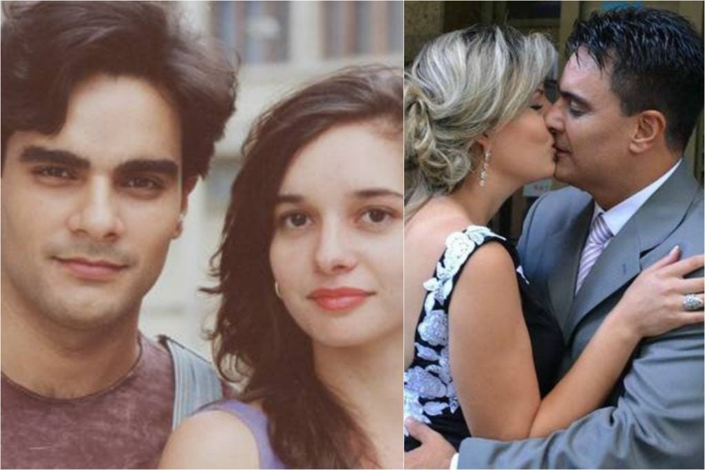 Gullherme de Pádua e Daniella Perez em 1992 na foto à esquerda e a direita em recente casamento pela terceira vez (Foto reprodução)