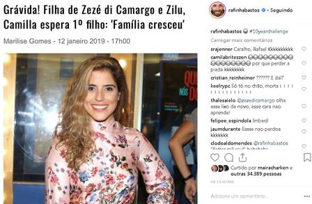 Rafinha Batos faz piada com gravidez de Camilla Camargo Foto: Reprodução/Instagram