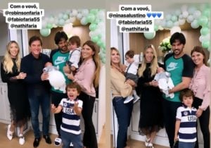 Fábio Faria posa com os filhos e a família. Nasceu Senor, filho dele com Patricia Abravanel. (Foto: Reprodução)