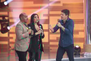 Rodrigo, Tiririca e a filha. (Foto: Edu Moraes/ Record TV)