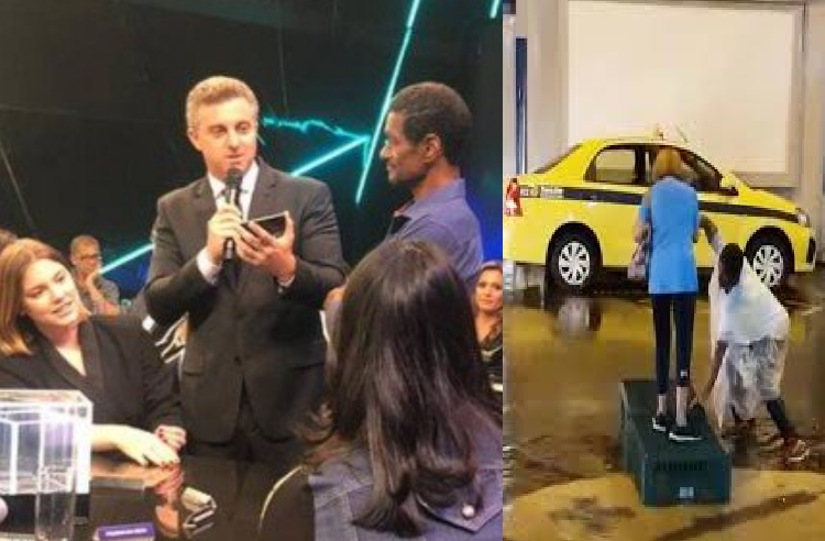 À esquerda, Alice Wegmann, Luciano Huck e o Capoeira no Caldeirão do Huck (Foto: Carla Bittencourt)