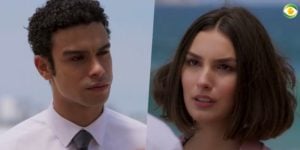 Casal Larissa e Diego terminaram em Verão 90, novela da faixa das 19h da Rede Globo (Foto: Montagem/TV Foco)