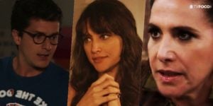 Patrick (Klebber Toledo), Gisela (Débora Nascimento) e Mercedes (Totia Meirelles) em Verão 90 (Foto: Montagem/TV Foco)